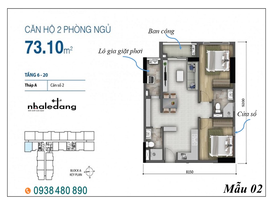 Chung cư Botanica Premier 2 phòng ngủ mẫu 2