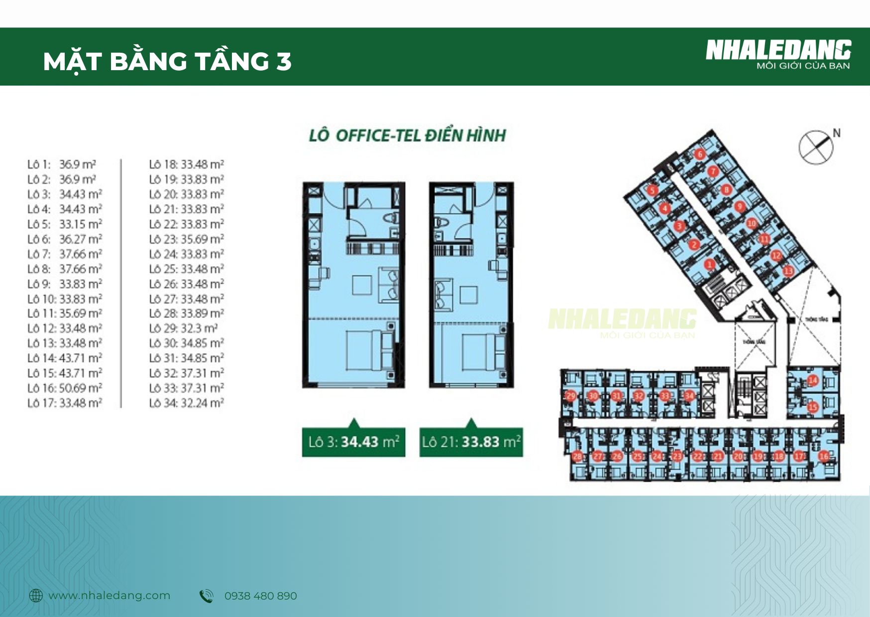 Mặt bằng tầng 3 khu office tel chung cư garden gate.